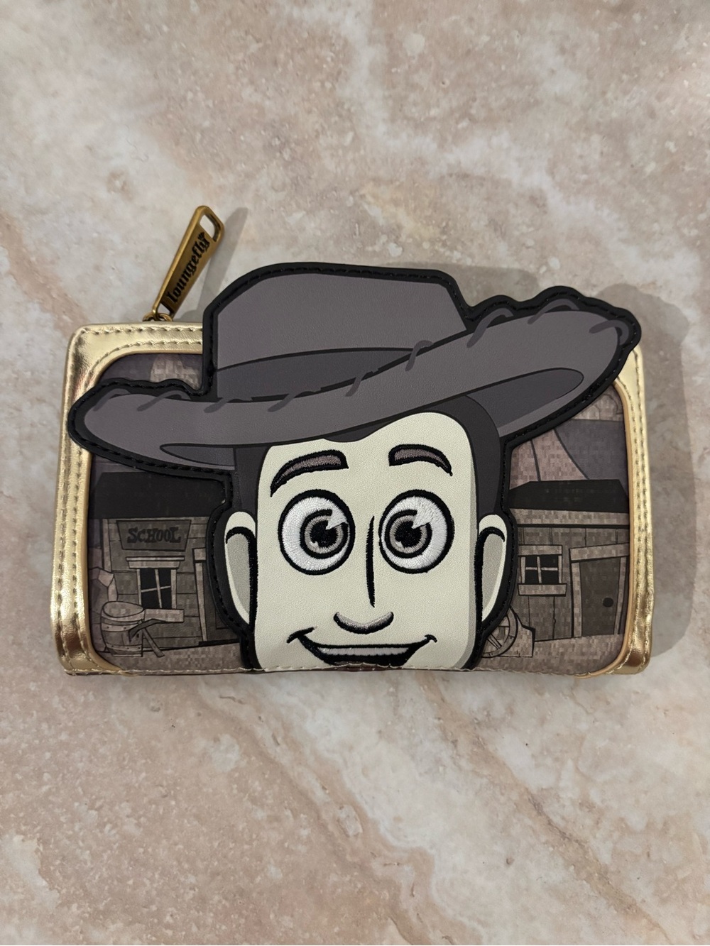 Pixar Loungefly Woody Gray & Gold Snap Bi-Fold Wallet